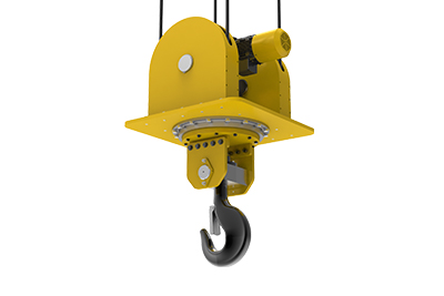 Rotating crane hook with 360 degree motorized rotation